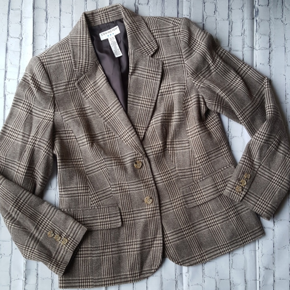Covington houndstooth plaid button blazer